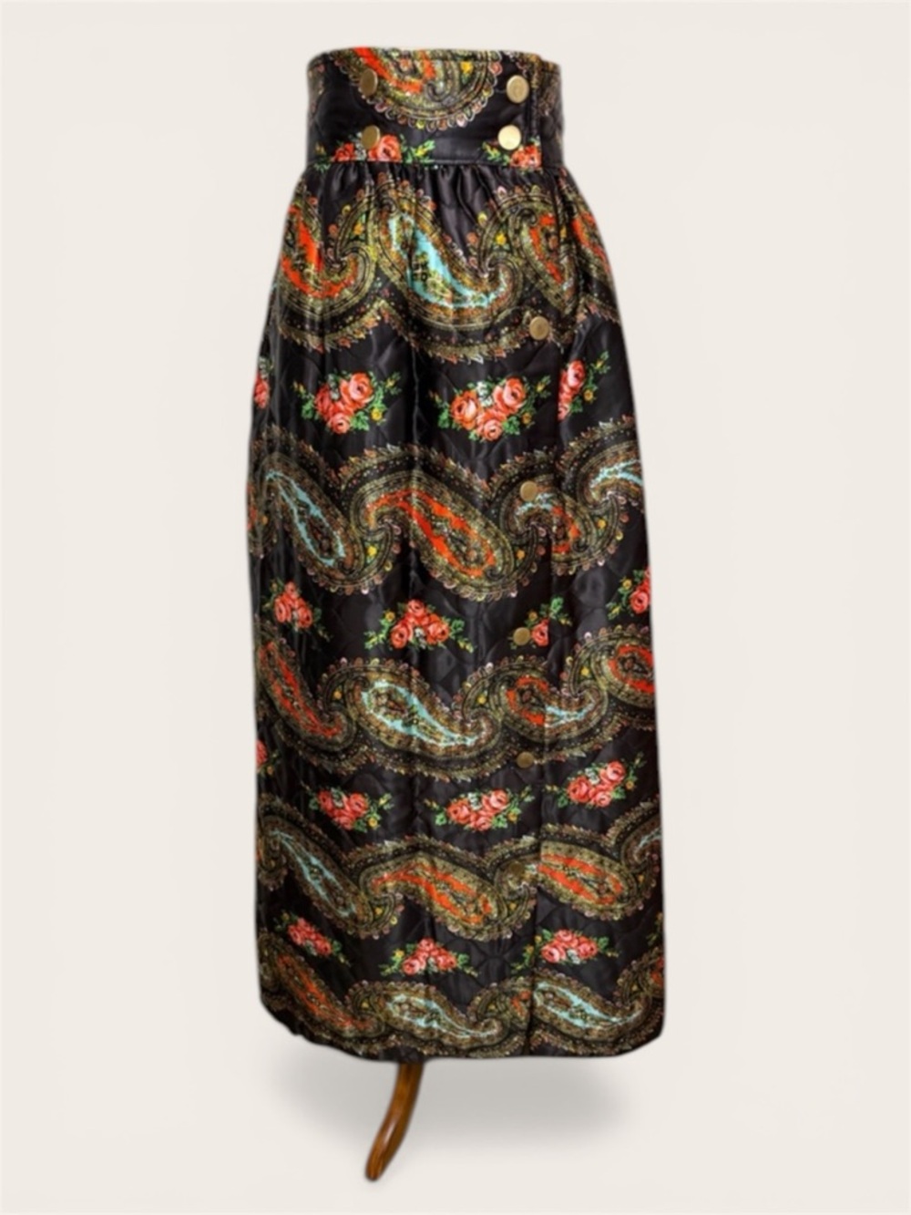 Vintage Homemade Poly-satin Quilted Paisley Hostess Skirt
